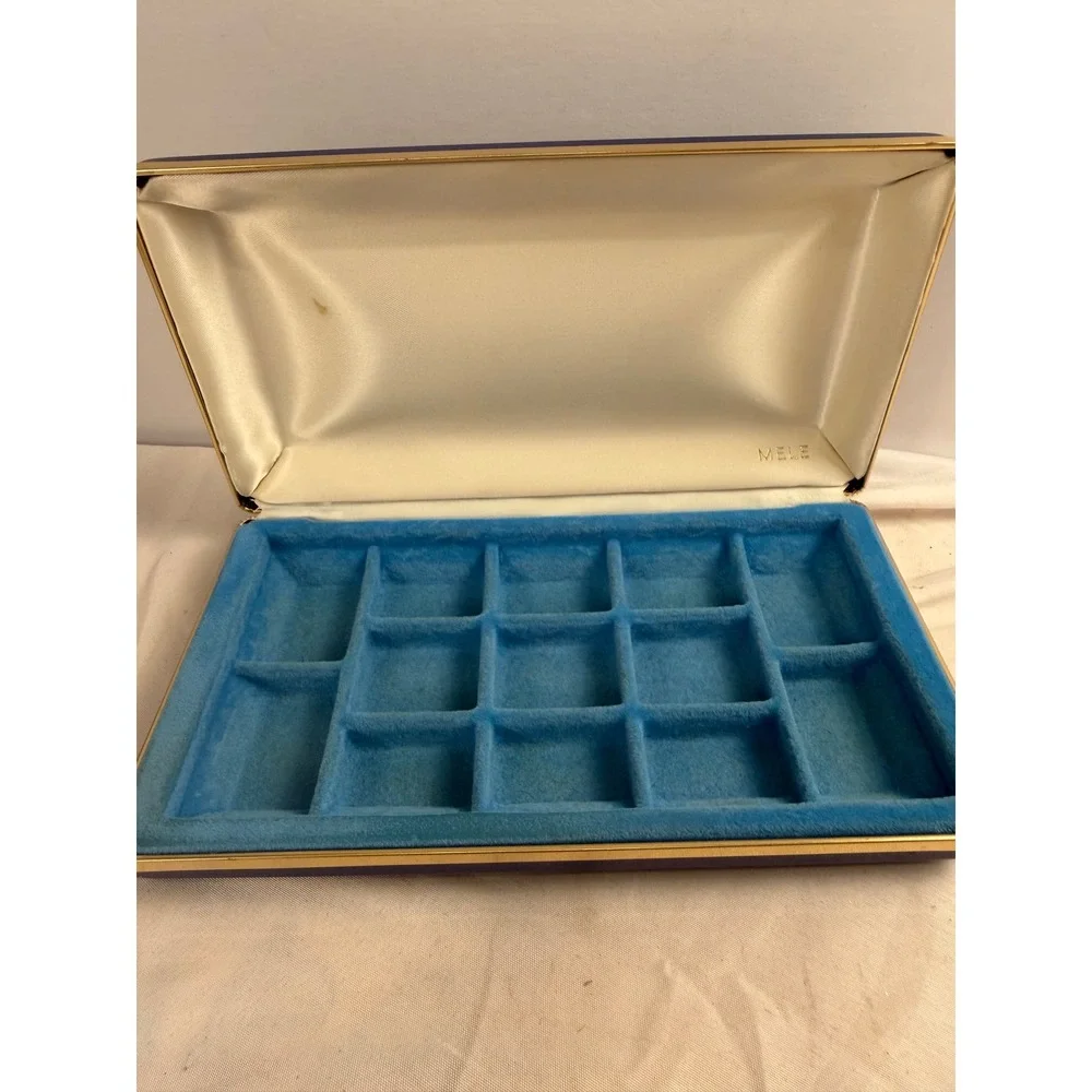 Vintage Mele Cobalt Blue Jewelry Box Gold Floral 13 Compartment Organizer
